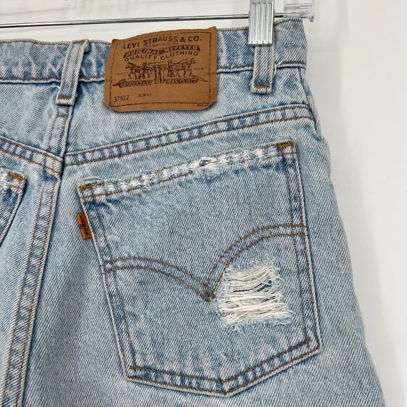 Vintage Levi's Size 5 Orange Tab 912 High Rise Shorts Light Wash Distressed - Picture 5 of 11